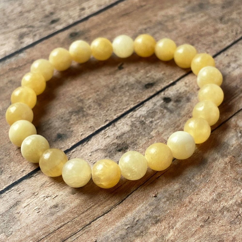 Natural Honey Calcite Stone Bracelet 8mm Yellow Crystal Stretch Bracelet